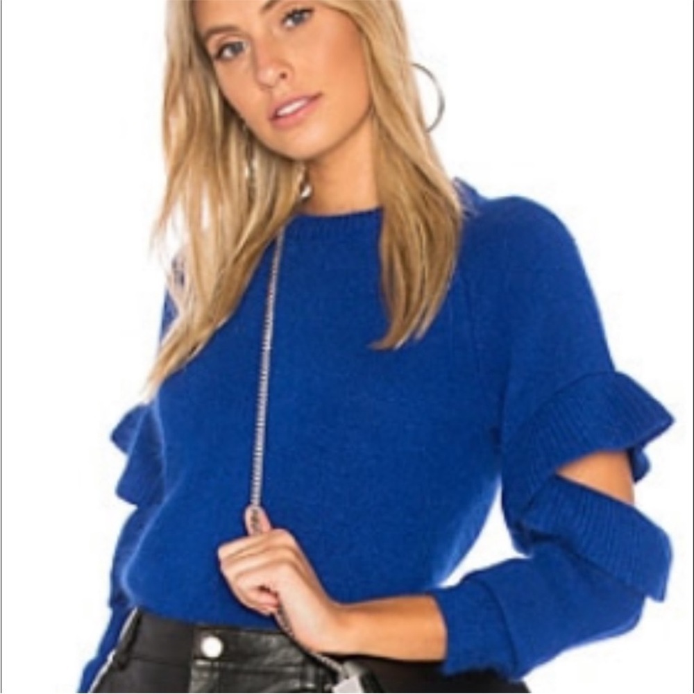 Endless Rose Blue Crew Neck Sweater with Cut Out Sleeves Size Large